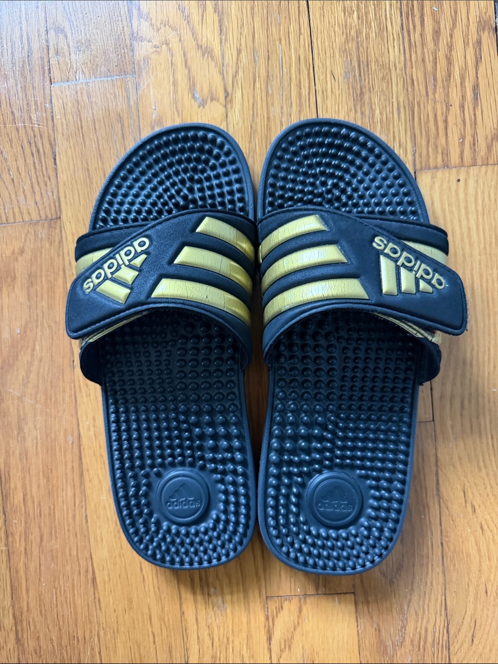 adidas Black and Gold Logo Slide Sandals